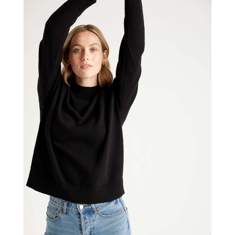 Quince Mock Neck Sweater Small Black 100% Organic Cotton Preppy Minimalist